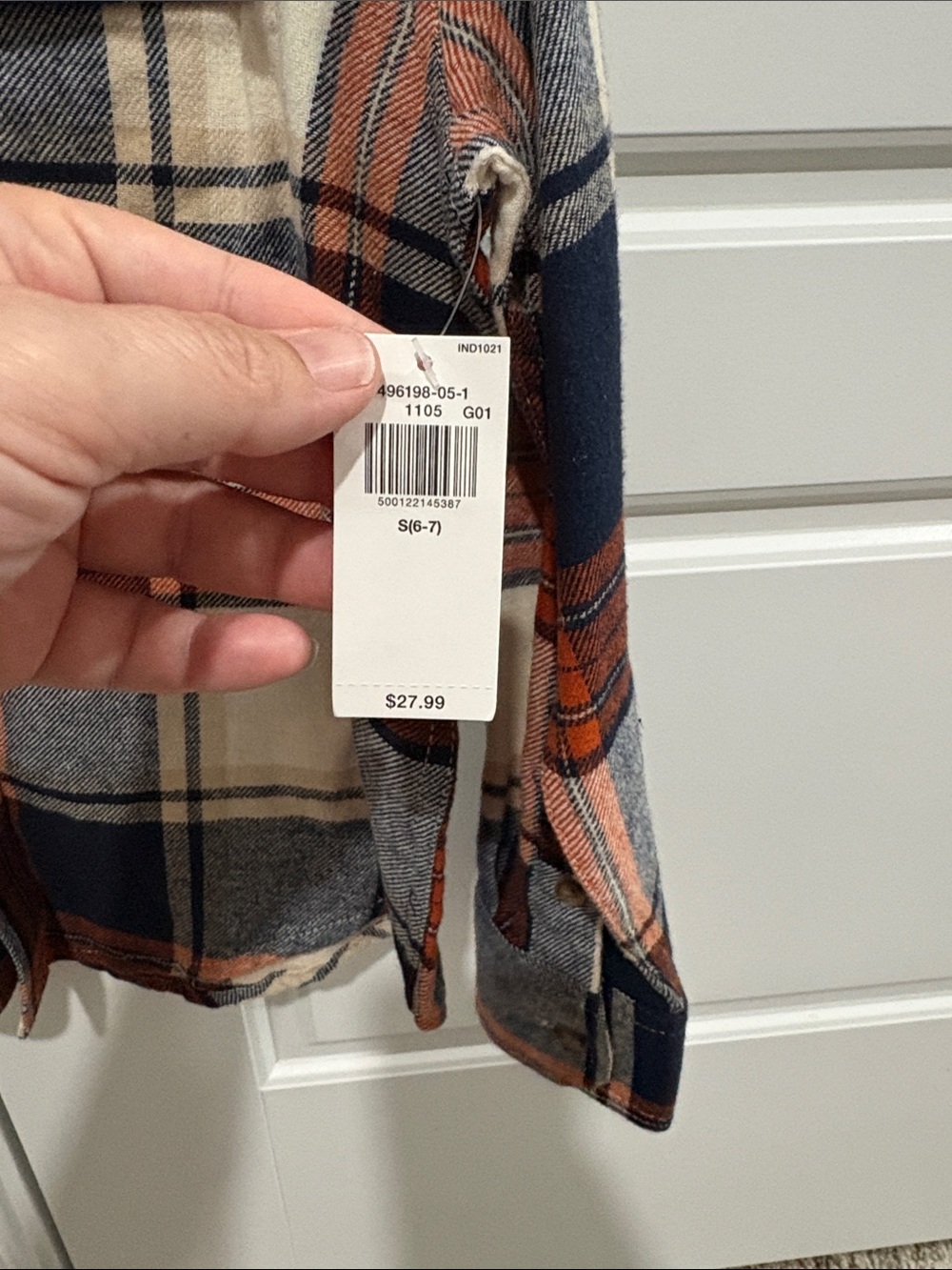 Old Navy Navy, Orange & Cream Plaid Button-Down Shirt - Picture 3 of 4